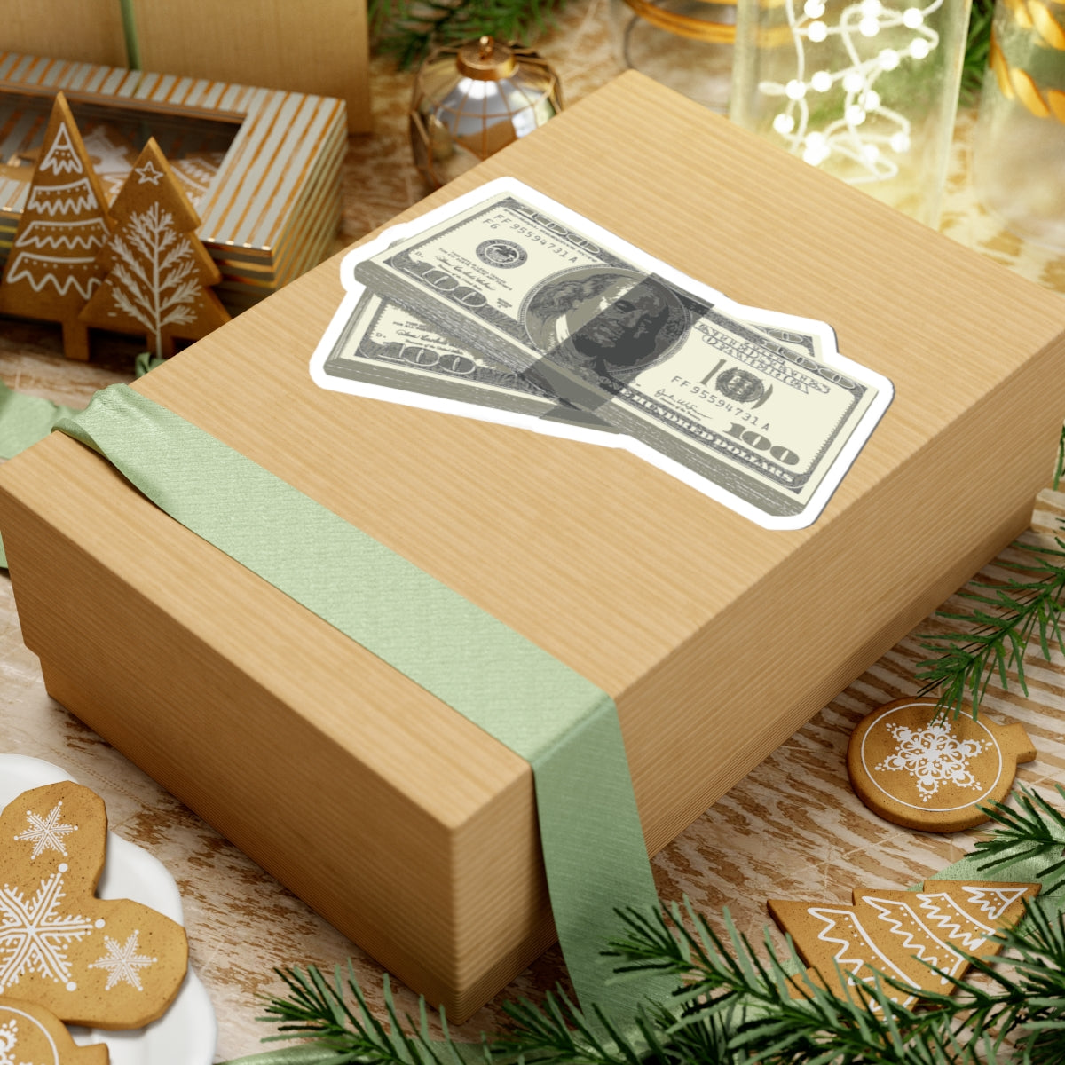 Money Stack Sticker — Realistic 100 Bill Kiss-Cut Decal