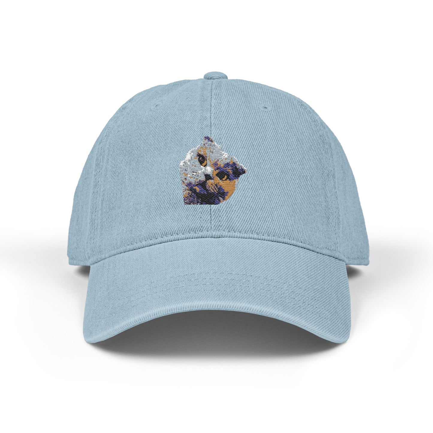 Embroidered Cat Face Denim Hat – Cute Sparkle Kitten Cap