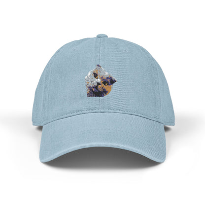 Embroidered Cat Face Denim Hat – Cute Sparkle Kitten Cap