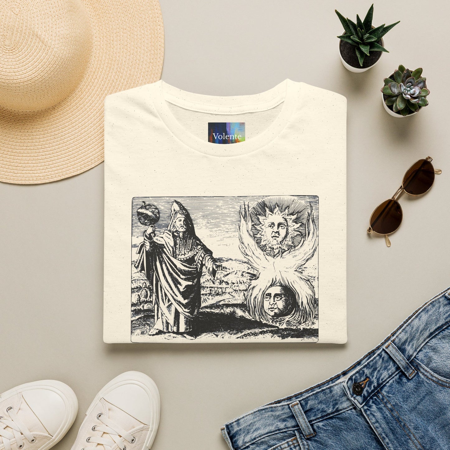 Vintage Alchemy Art Tee — Sun & Moon Esoteric Illustration T-Shirt