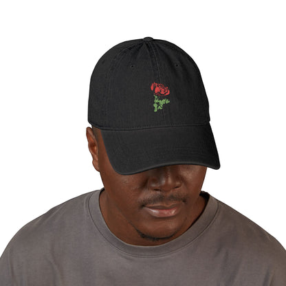 Embroidered Rose Denim Hat — Minimal Floral Baseball Cap