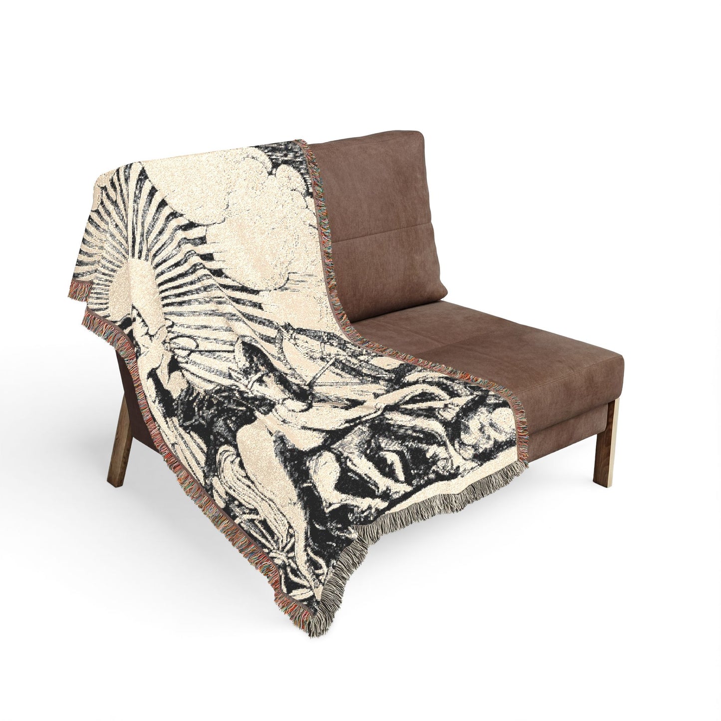 Celestial Sun & Swan Woven Blanket — Vintage Mythic Tapestry Throw