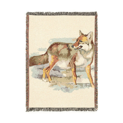 Desert Coyote Woven Blanket — Southwestern Animal Tapestry Throw