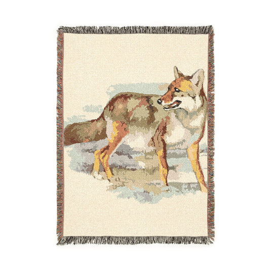 Desert Coyote Woven Blanket — Southwestern Animal Tapestry Throw