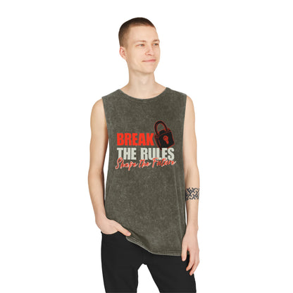 Break the Rules Stonewash Tank Top — 'Break the Rules, Shape the Future' Graphic Tank