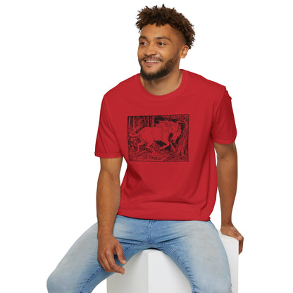 Mystic Forest Unicorn T-Shirt — Hand-Drawn Monochrome Fantasy Tee