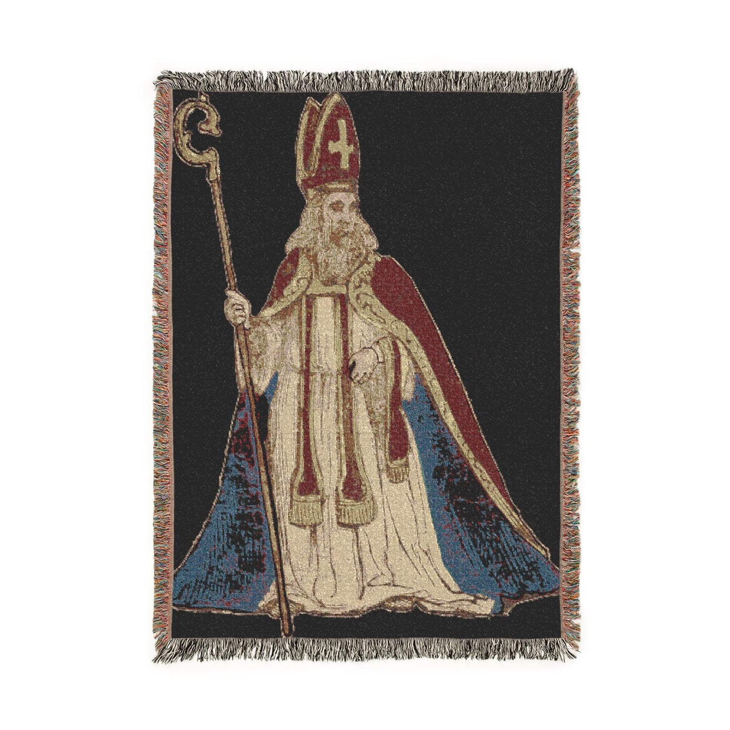 Saint Bishop Woven Blanket – Religious Throw with Cloaked Clergyman Design