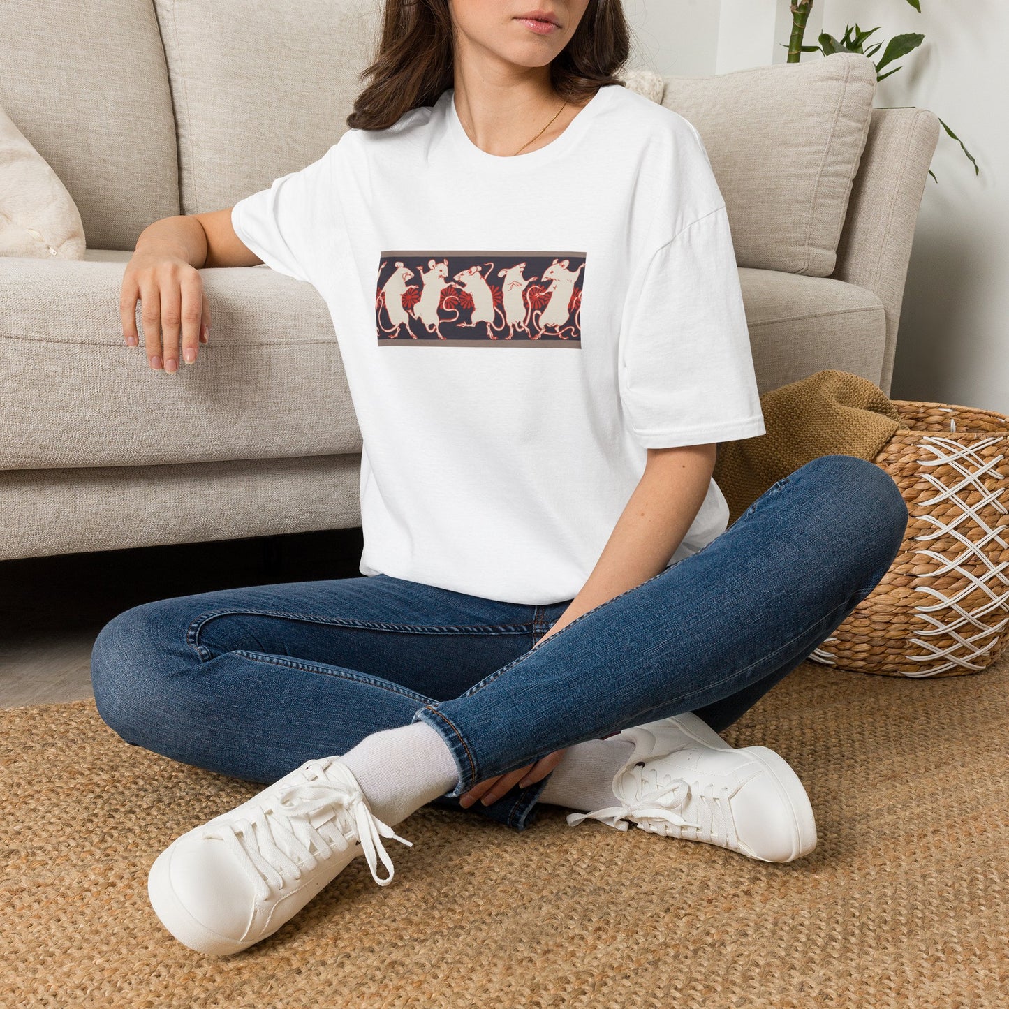 Dancing Rats Graphic T-Shirt — Vintage Folk Art Rodent Design