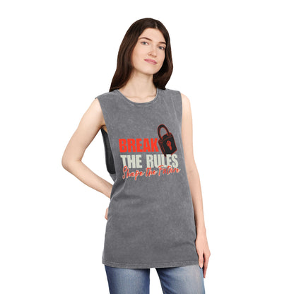 Break the Rules Stonewash Tank Top — 'Break the Rules, Shape the Future' Graphic Tank