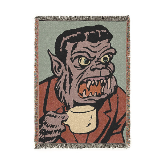 Horror Monster Woven Blanket — Retro Creature Throw for Halloween Decor