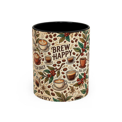 Coffee Mug — "Brew Happy" Ceramic Accent Mug (11/15 oz)
