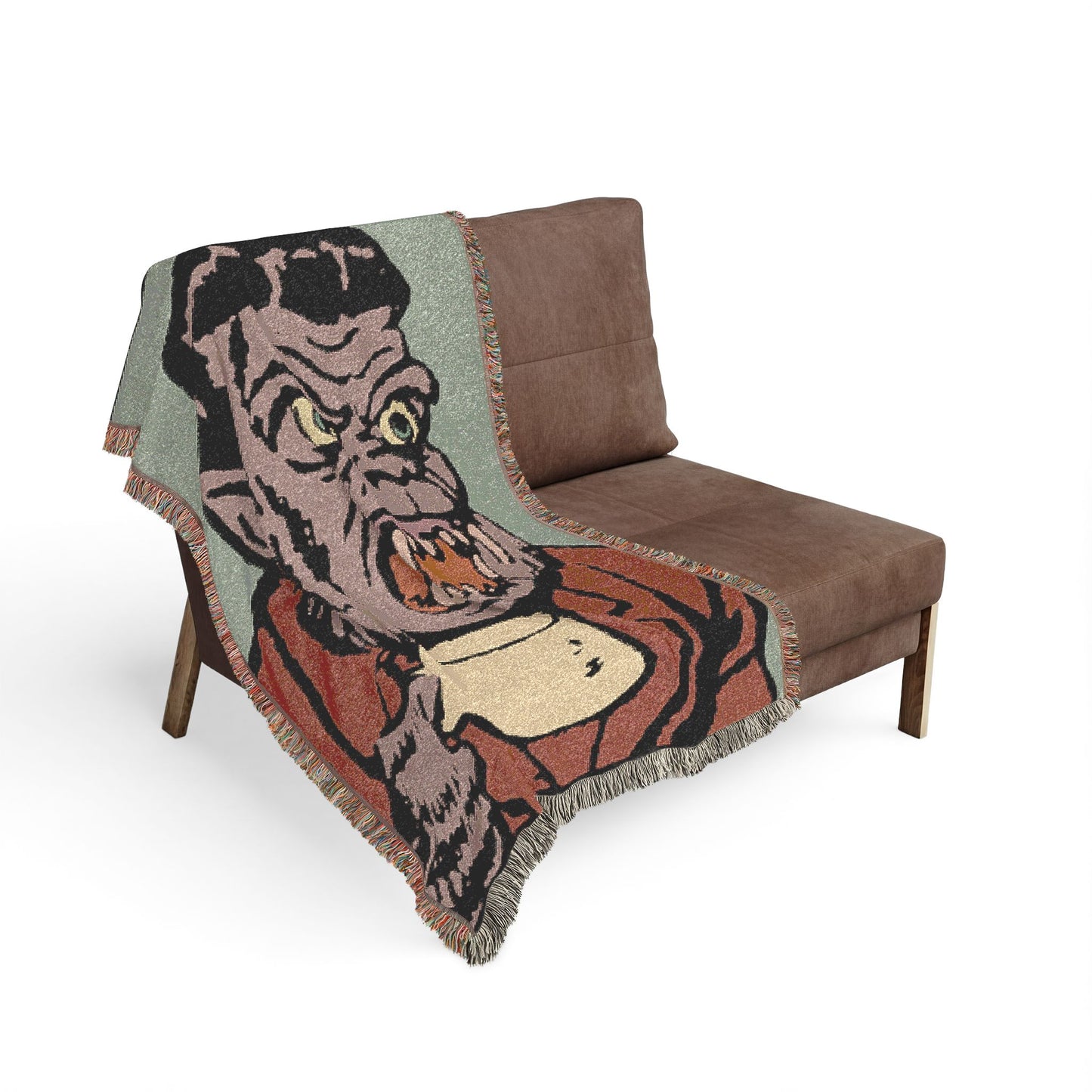 Horror Monster Woven Blanket — Retro Creature Throw for Halloween Decor