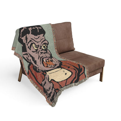 Horror Monster Woven Blanket — Retro Creature Throw for Halloween Decor