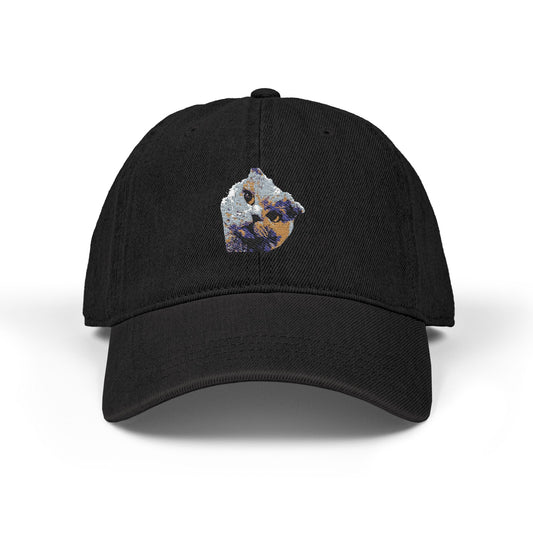Embroidered Cat Face Denim Hat – Cute Sparkle Kitten Cap