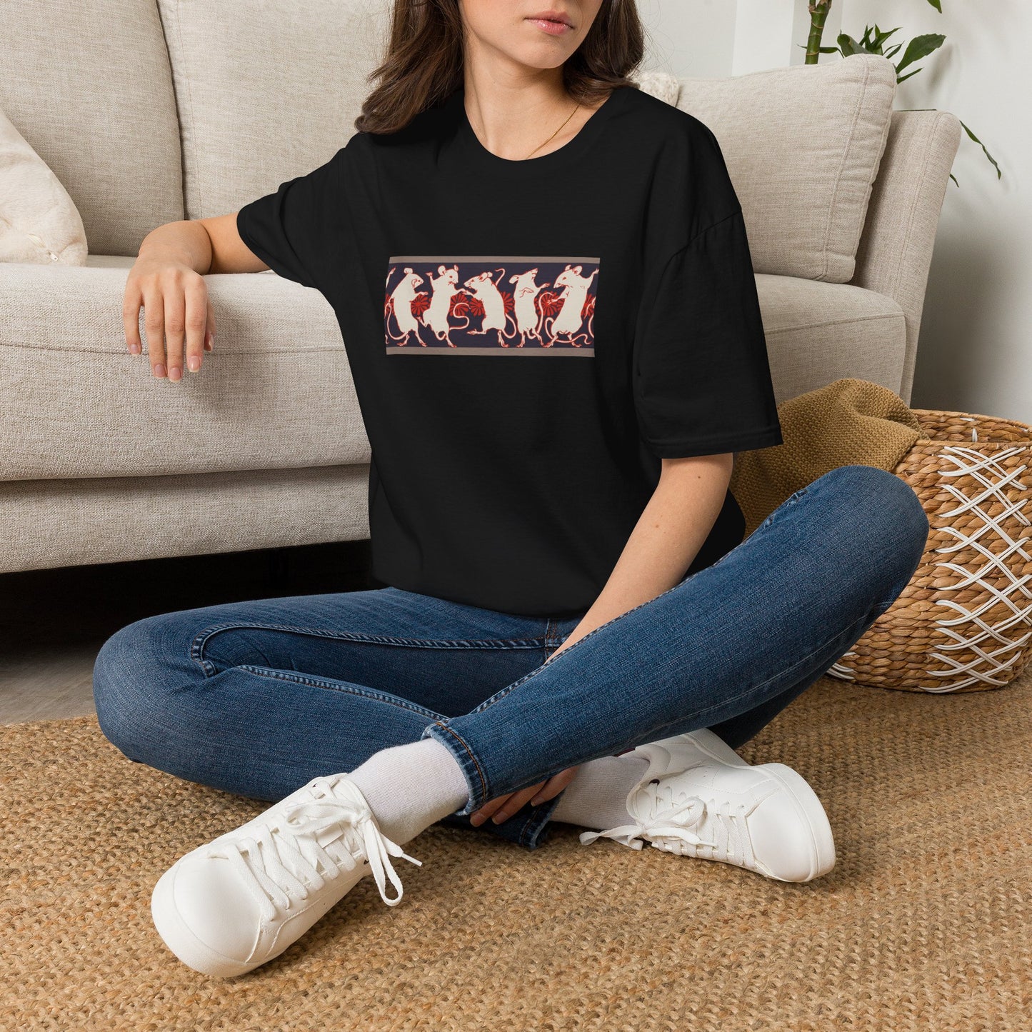 Dancing Rats Graphic T-Shirt — Vintage Folk Art Rodent Design
