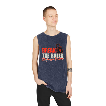 Break the Rules Stonewash Tank Top — 'Break the Rules, Shape the Future' Graphic Tank