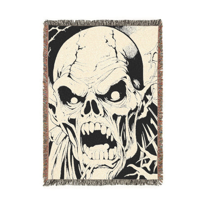 Skull & Roots Woven Blanket — Gothic Skull Throw for Halloween Décor