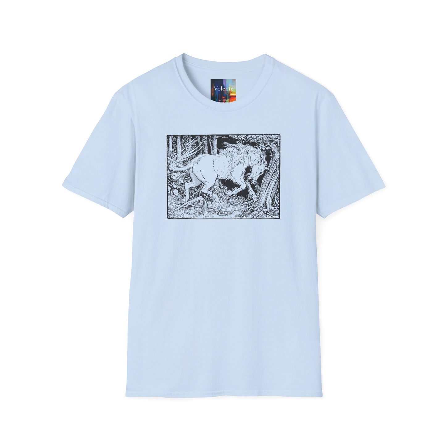 Mystic Forest Unicorn T-Shirt — Hand-Drawn Monochrome Fantasy Tee