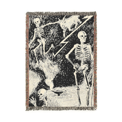Skeleton Lightning Woven Blanket — Gothic Throw for Living Room or Bedroom