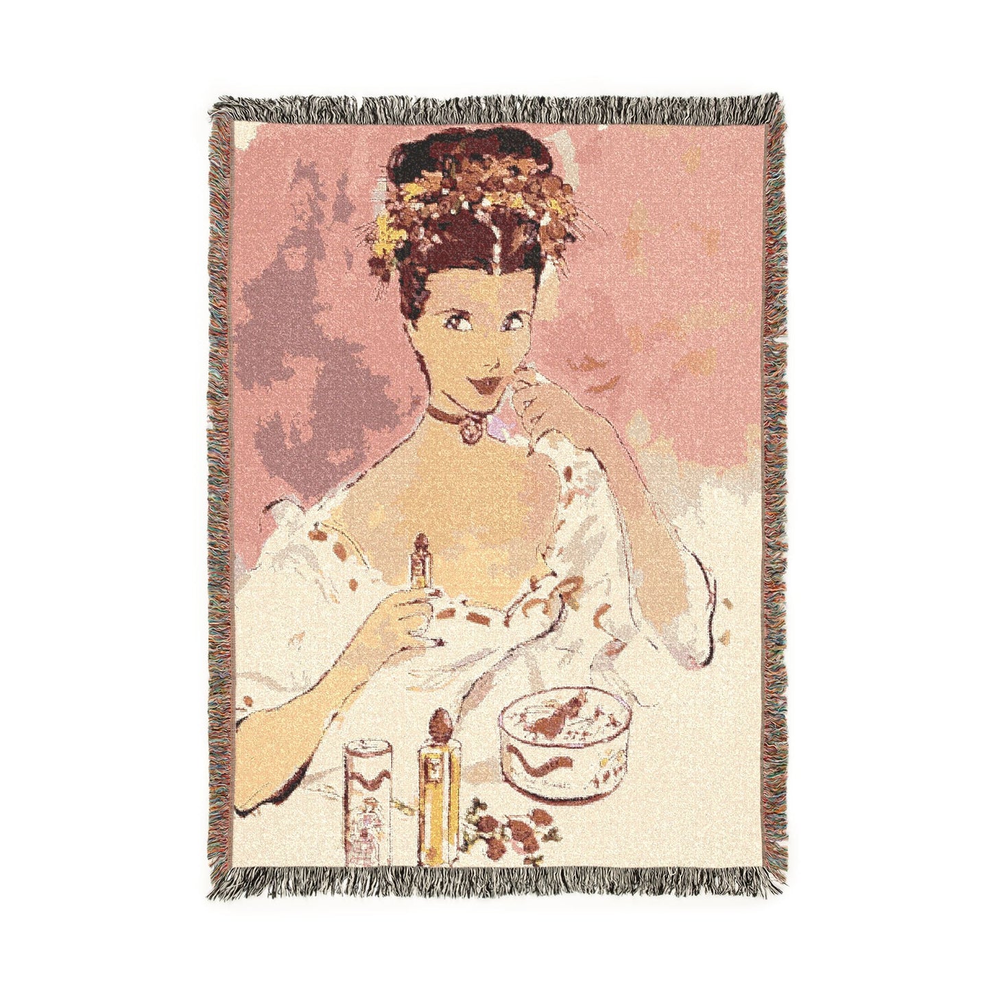 Vintage Glam Woven Blanket — Art Deco Woman Throw for Bedroom & Living Room