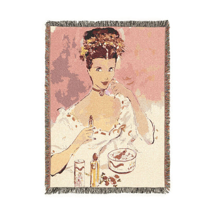 Vintage Glam Woven Blanket — Art Deco Woman Throw for Bedroom & Living Room