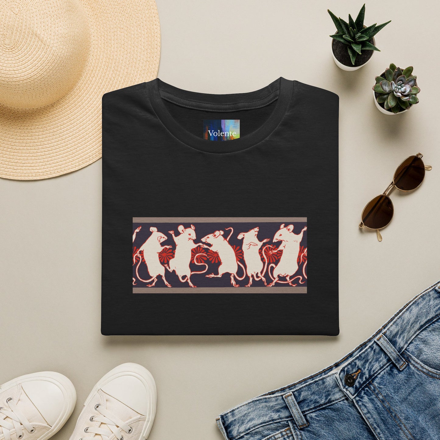 Dancing Rats Graphic T-Shirt — Vintage Folk Art Rodent Design