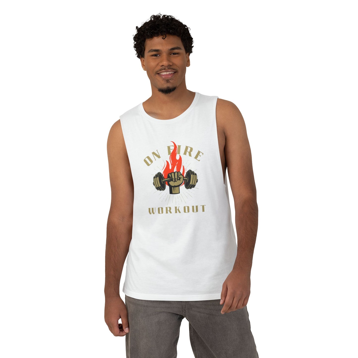 Workout Tank Top — "On Fire" Flaming Dumbbell Gym Tank