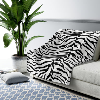 Zebra Print Sherpa Blanket — Cozy Faux Fur Fleece Throw
