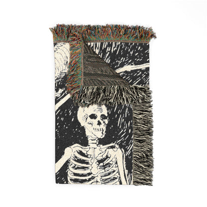 Skeleton Lightning Woven Blanket — Gothic Throw for Living Room or Bedroom