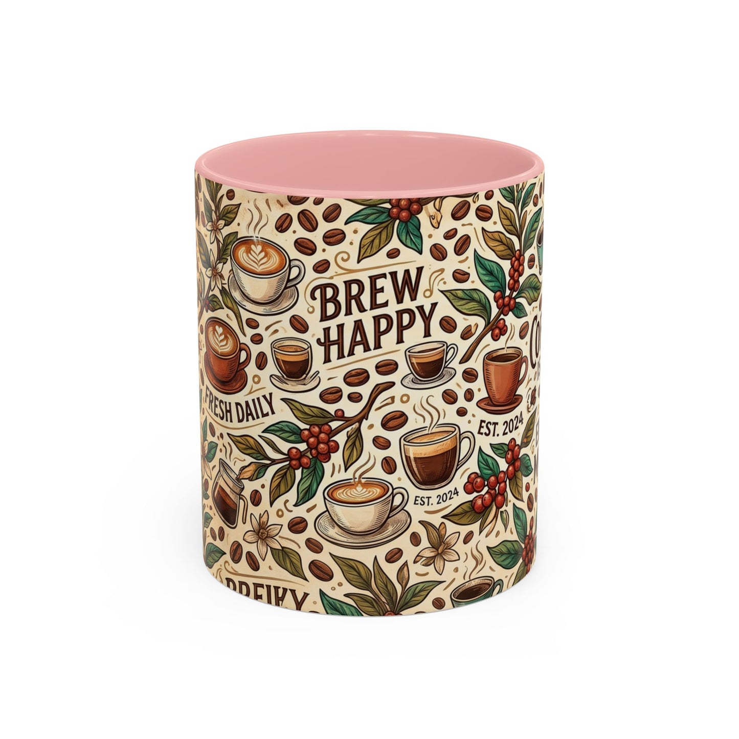 Coffee Mug — "Brew Happy" Ceramic Accent Mug (11/15 oz)