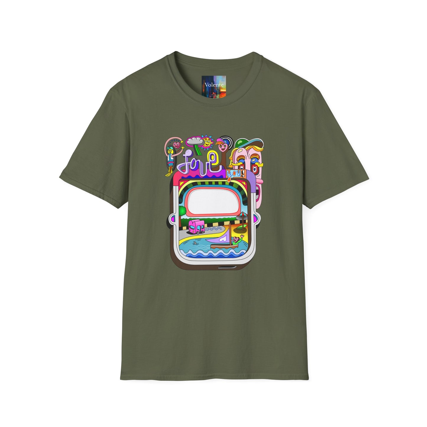 Retro Colorful 'Joy' Graphic T-Shirt – 70s Pop Art Travel Window Tee
