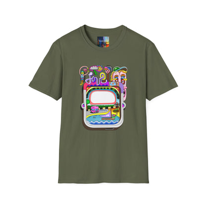 Retro Colorful 'Joy' Graphic T-Shirt – 70s Pop Art Travel Window Tee