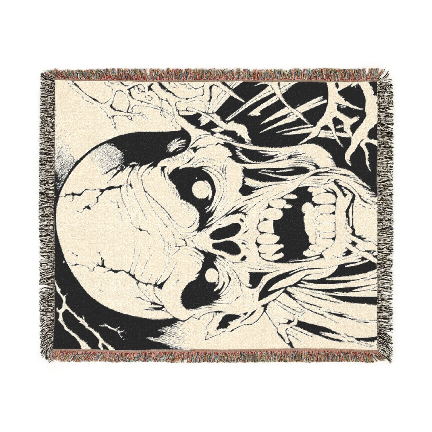 Skull & Roots Woven Blanket — Gothic Skull Throw for Halloween Décor