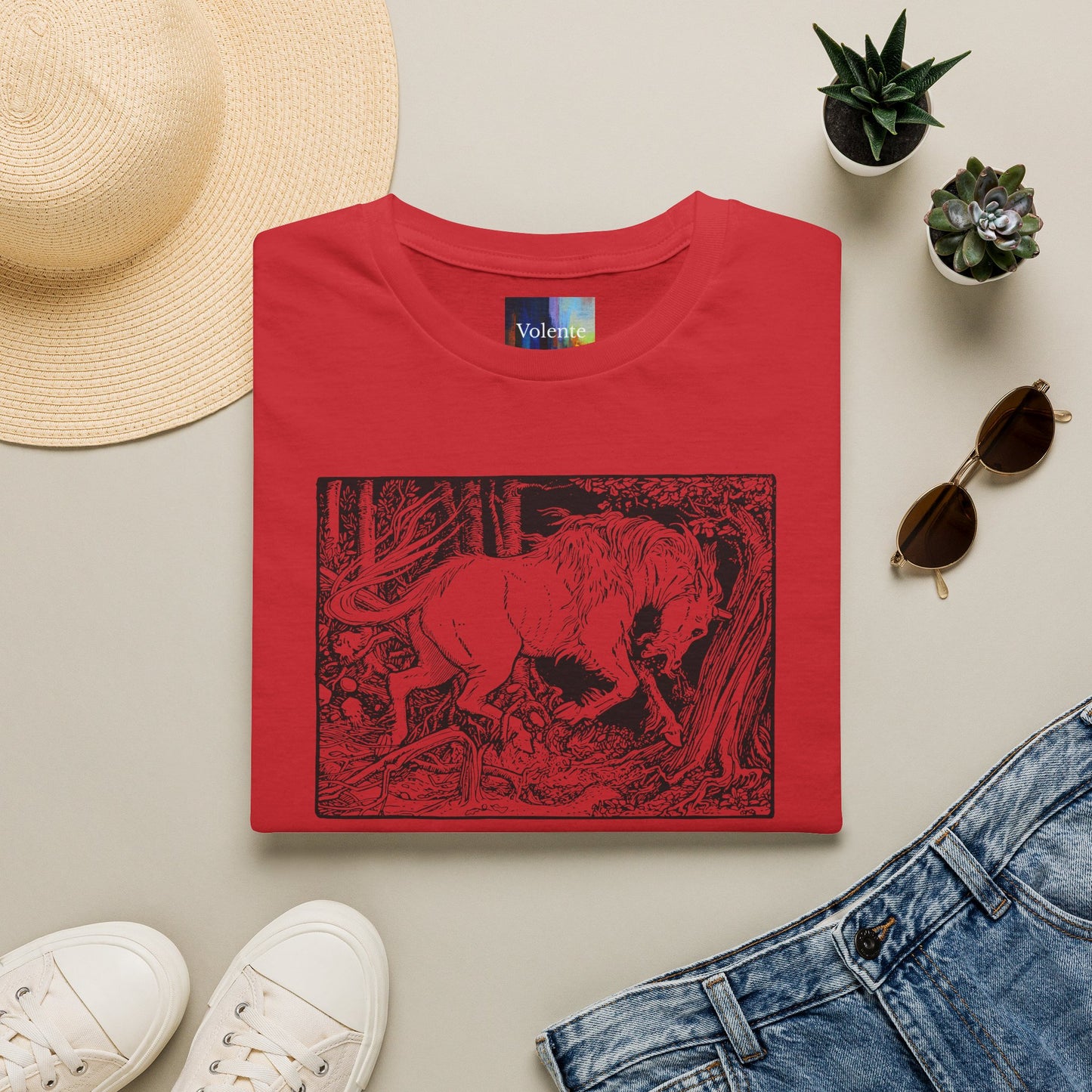 Mystic Forest Unicorn T-Shirt — Hand-Drawn Monochrome Fantasy Tee