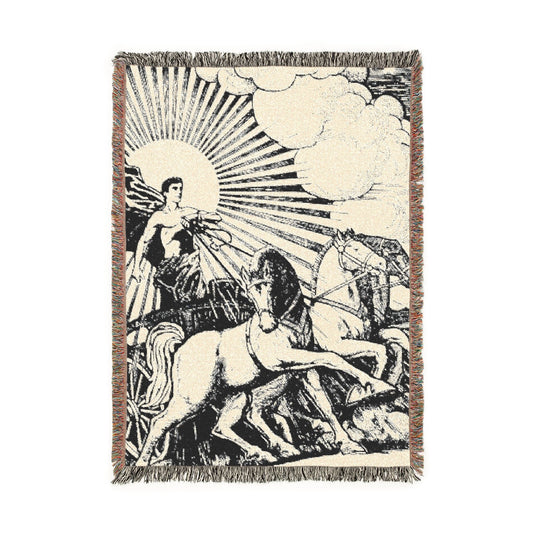 Celestial Sun & Swan Woven Blanket — Vintage Mythic Tapestry Throw