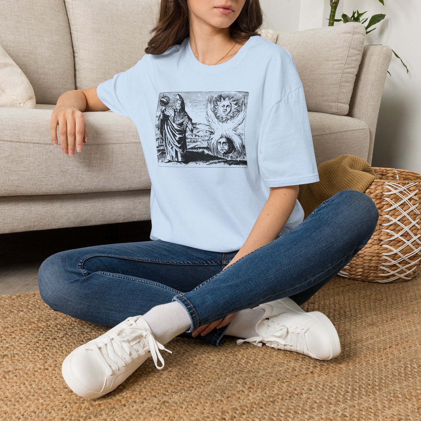 Vintage Alchemy Art Tee — Sun & Moon Esoteric Illustration T-Shirt