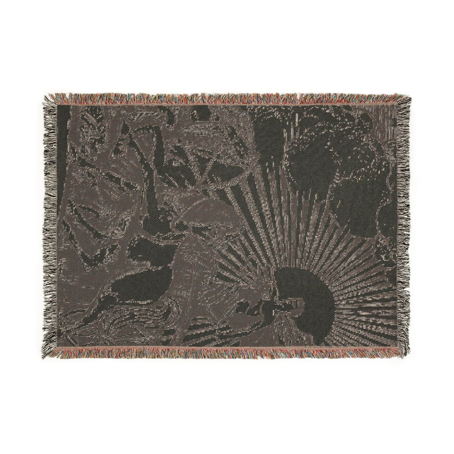 Celestial Sun & Swan Woven Blanket — Vintage Mythic Tapestry Throw