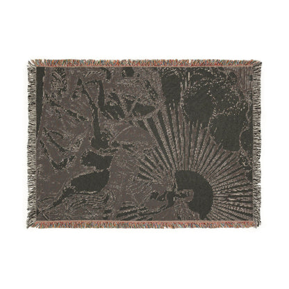 Celestial Sun & Swan Woven Blanket — Vintage Mythic Tapestry Throw