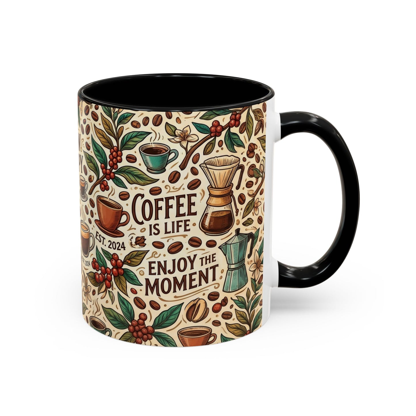 Coffee Mug — "Brew Happy" Ceramic Accent Mug (11/15 oz)