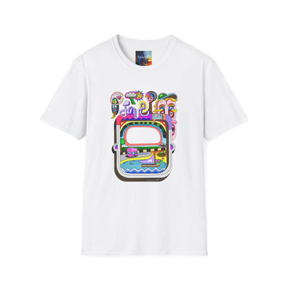 Retro Colorful 'Joy' Graphic T-Shirt – 70s Pop Art Travel Window Tee