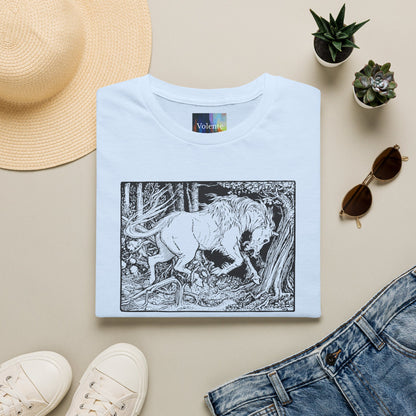 Mystic Forest Unicorn T-Shirt — Hand-Drawn Monochrome Fantasy Tee