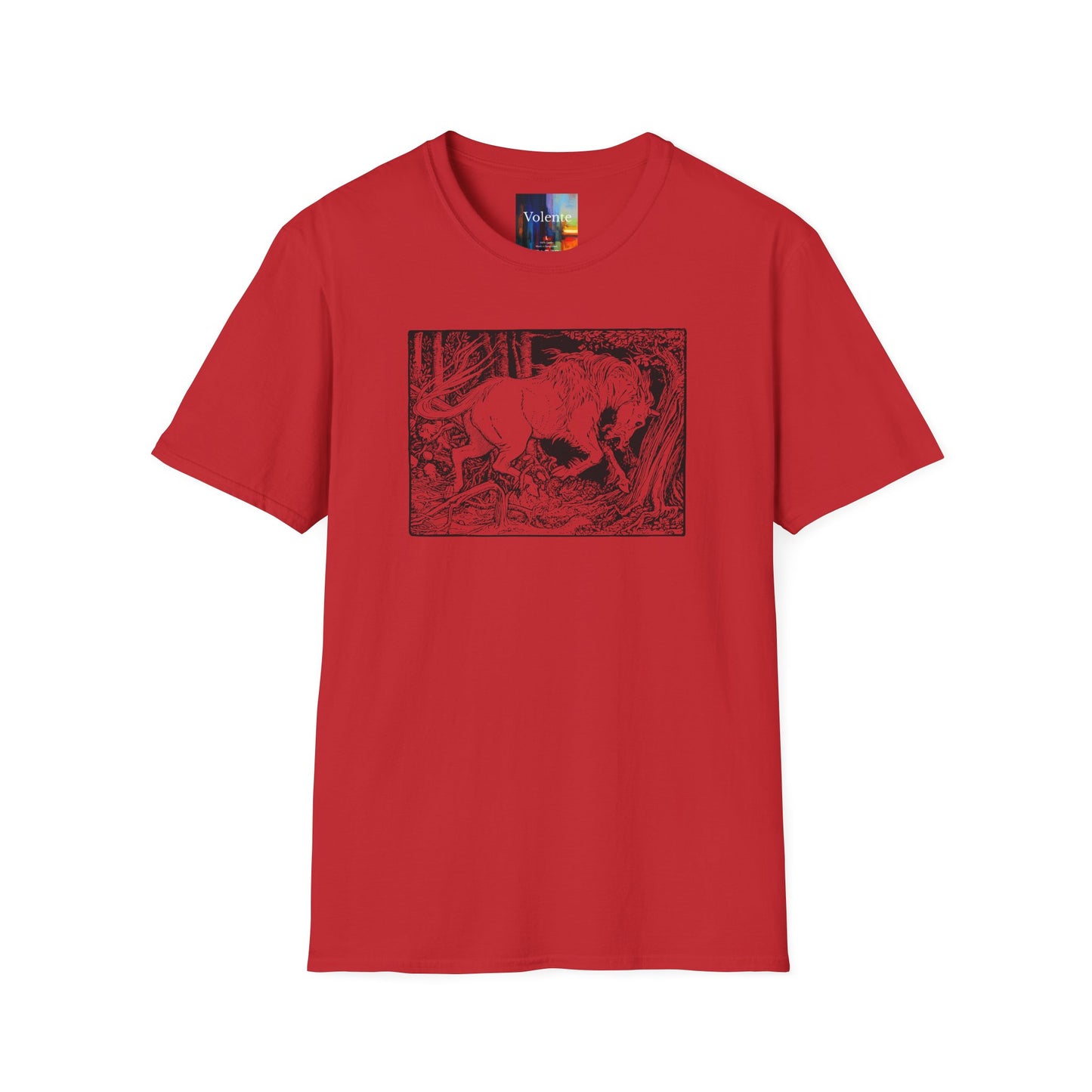 Mystic Forest Unicorn T-Shirt — Hand-Drawn Monochrome Fantasy Tee