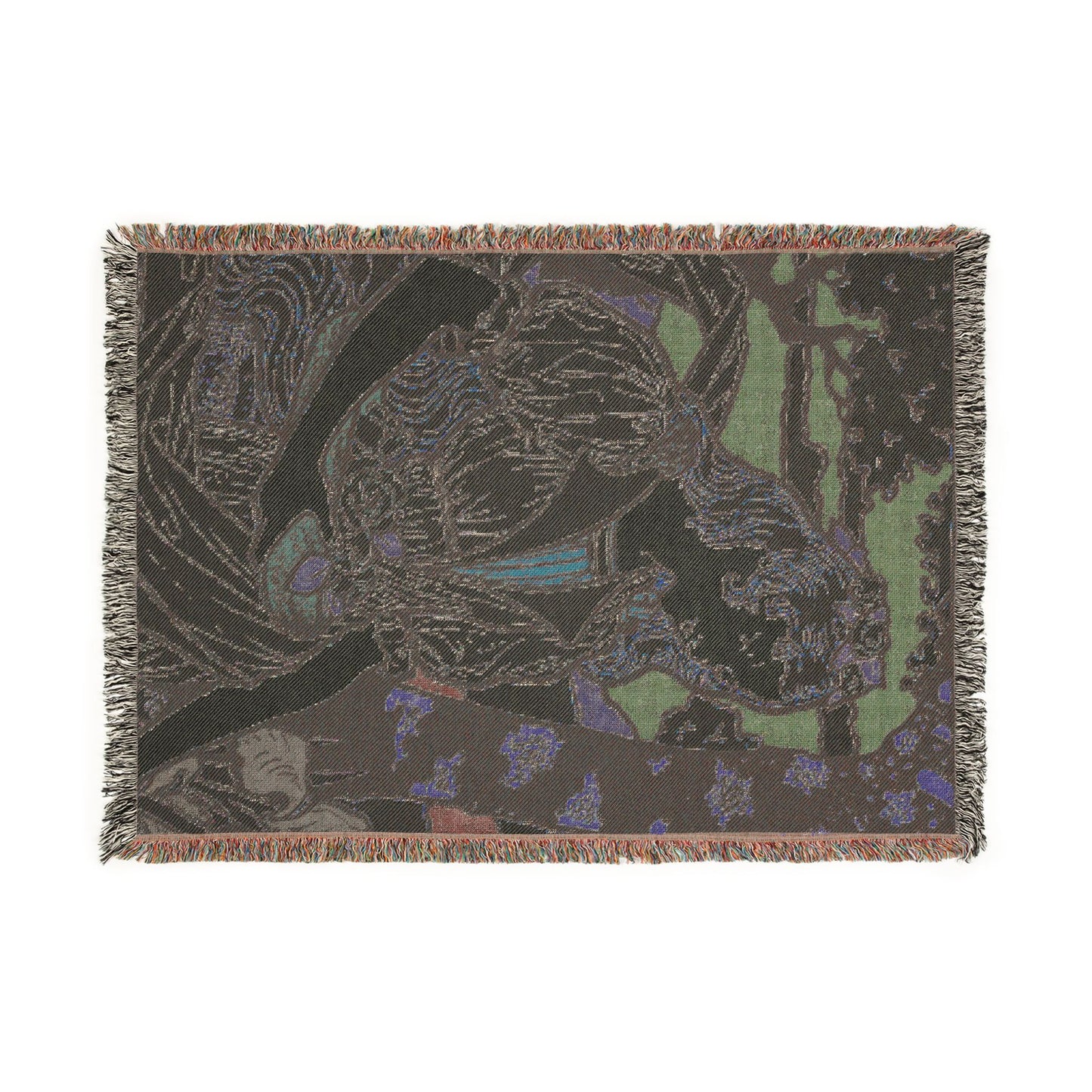 Art Nouveau Woven Throw Blanket — Vintage Floral Woman Tapestry