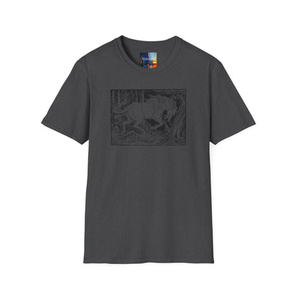 Mystic Forest Unicorn T-Shirt — Hand-Drawn Monochrome Fantasy Tee