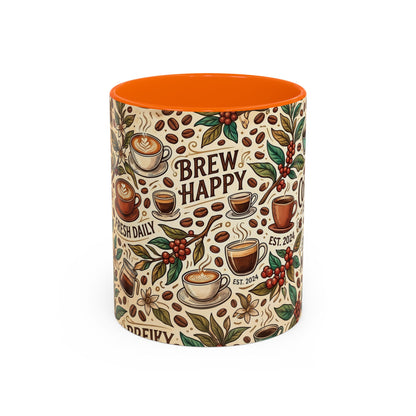 Coffee Mug — "Brew Happy" Ceramic Accent Mug (11/15 oz)