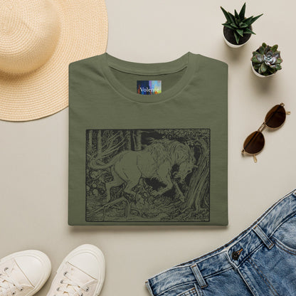 Mystic Forest Unicorn T-Shirt — Hand-Drawn Monochrome Fantasy Tee