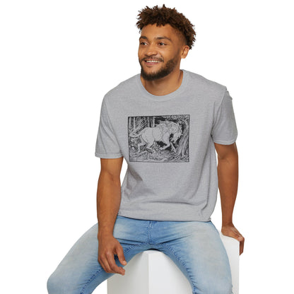 Mystic Forest Unicorn T-Shirt — Hand-Drawn Monochrome Fantasy Tee