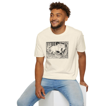 Mystic Forest Unicorn T-Shirt — Hand-Drawn Monochrome Fantasy Tee