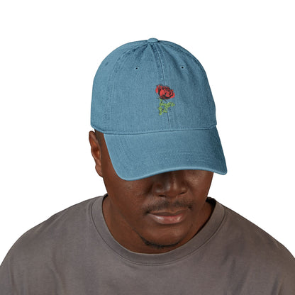 Embroidered Rose Denim Hat — Minimal Floral Baseball Cap