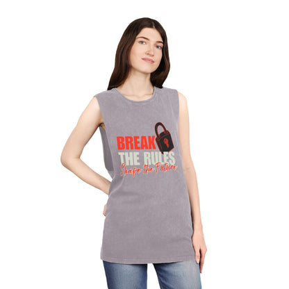 Break the Rules Stonewash Tank Top — 'Break the Rules, Shape the Future' Graphic Tank